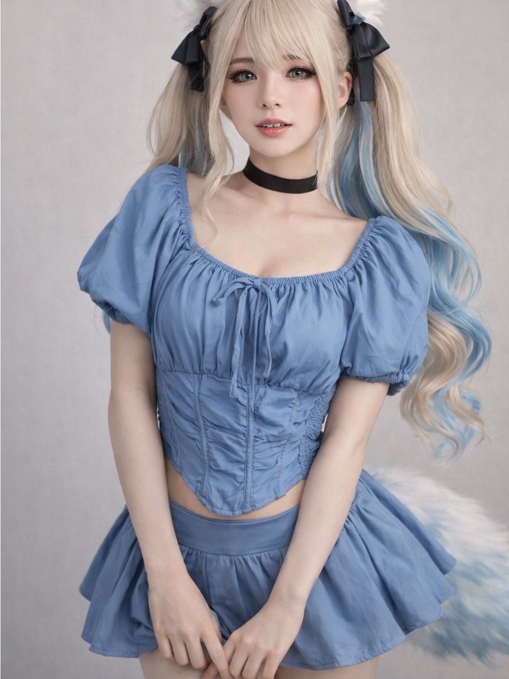 Scarlet Darkness Blue Peasant Corset Top Size Medium